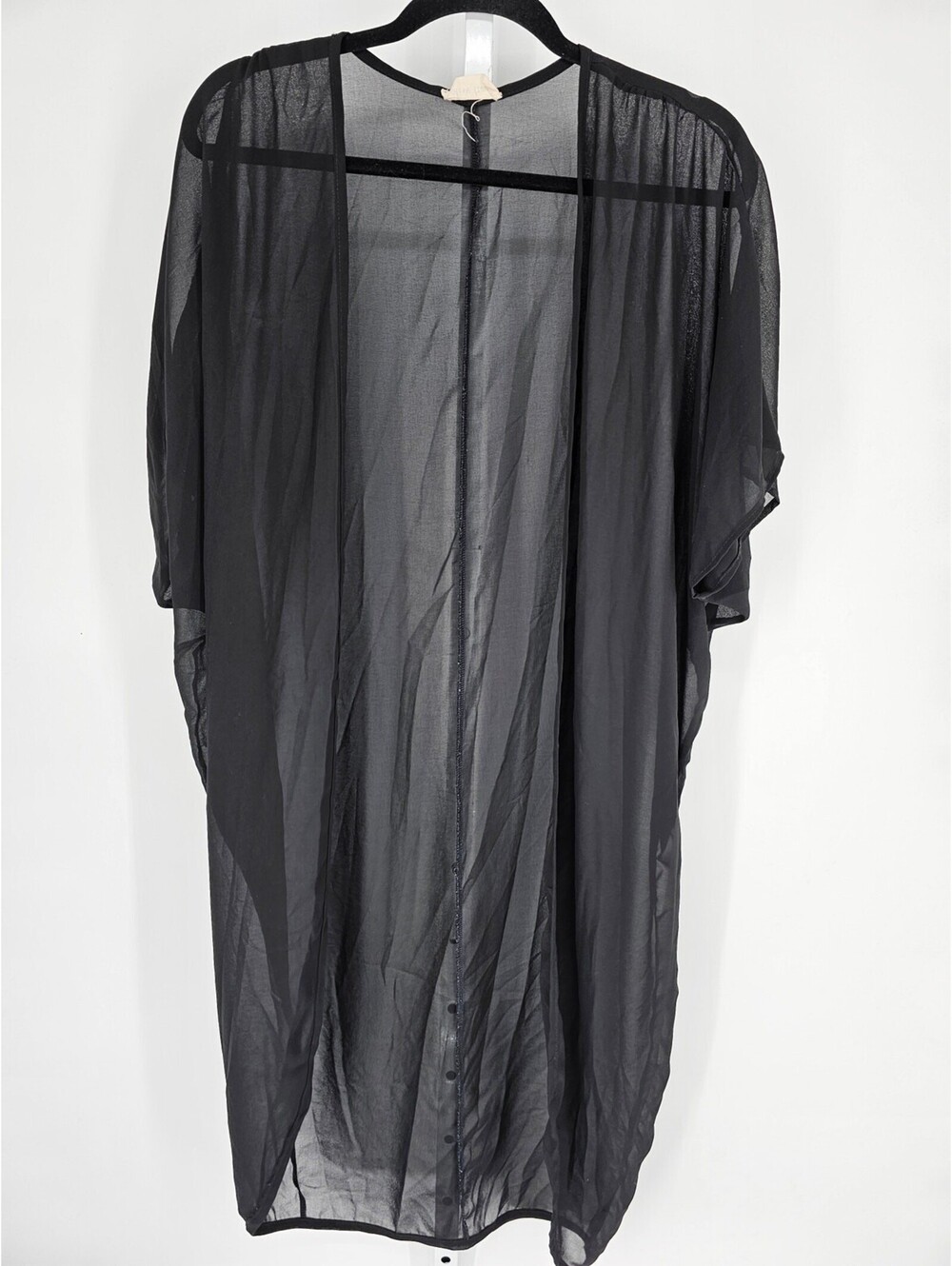 Olive Tree Women's Black Open Front Long Sleeve Polyester Kimono Duster Size L